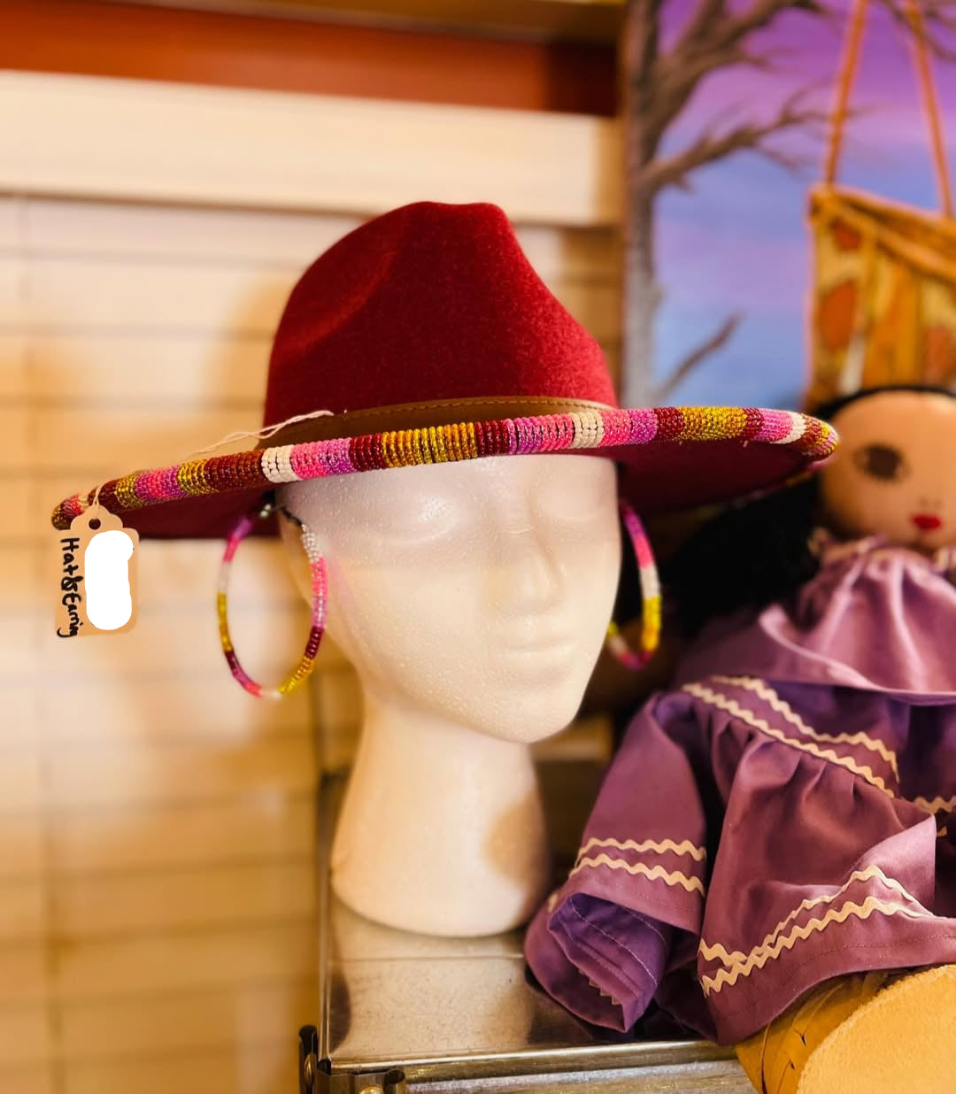 Beaded Hat w/Matching Earrings