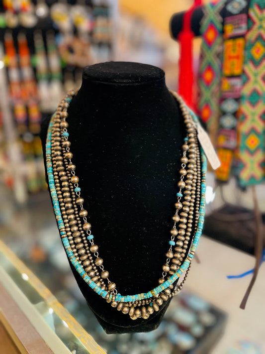 Navajo Silver Pearls Turquoise Necklace