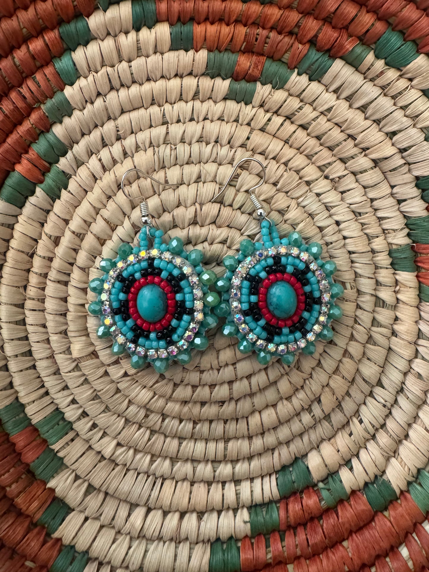 Teal Navajo Basket Design Earrings