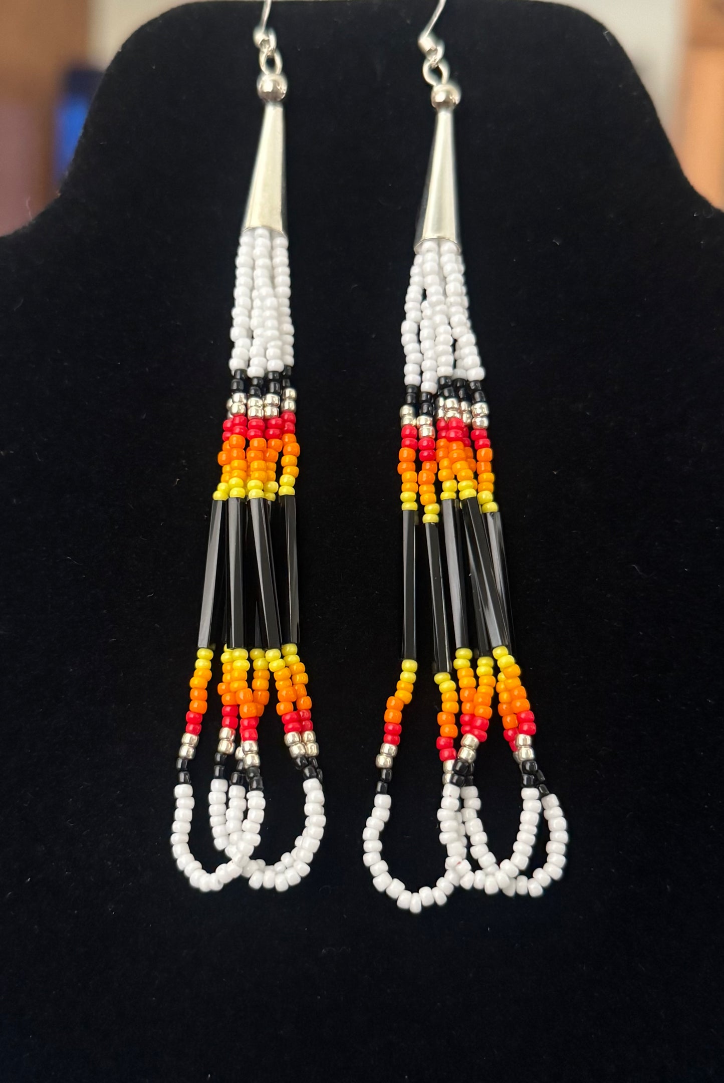 White Mid-Long Beaded Earrings