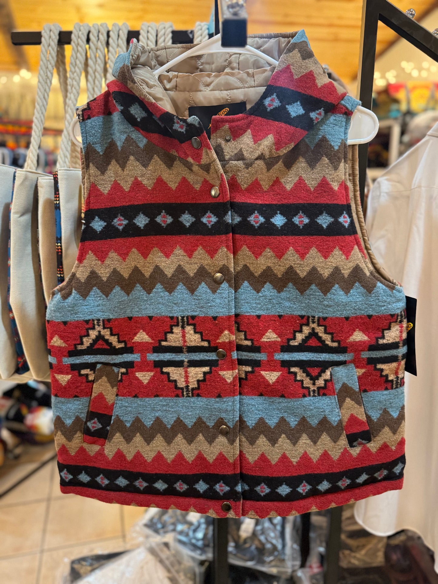 Women Flannel Vest with Hoodie