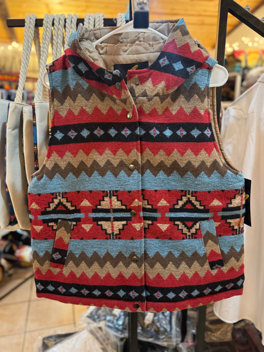 Women Flannel Vest with Hoodie