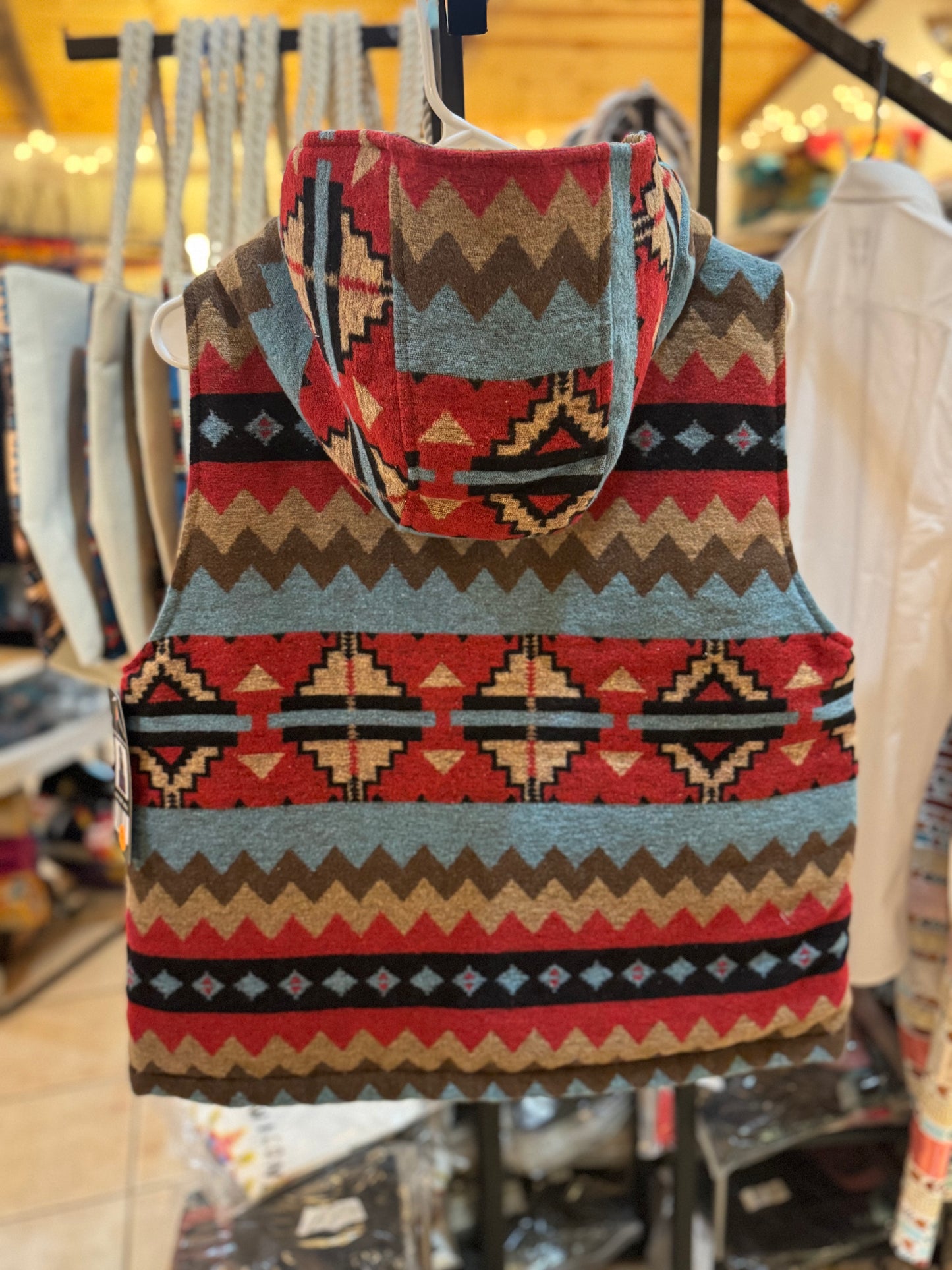 Women Flannel Vest with Hoodie