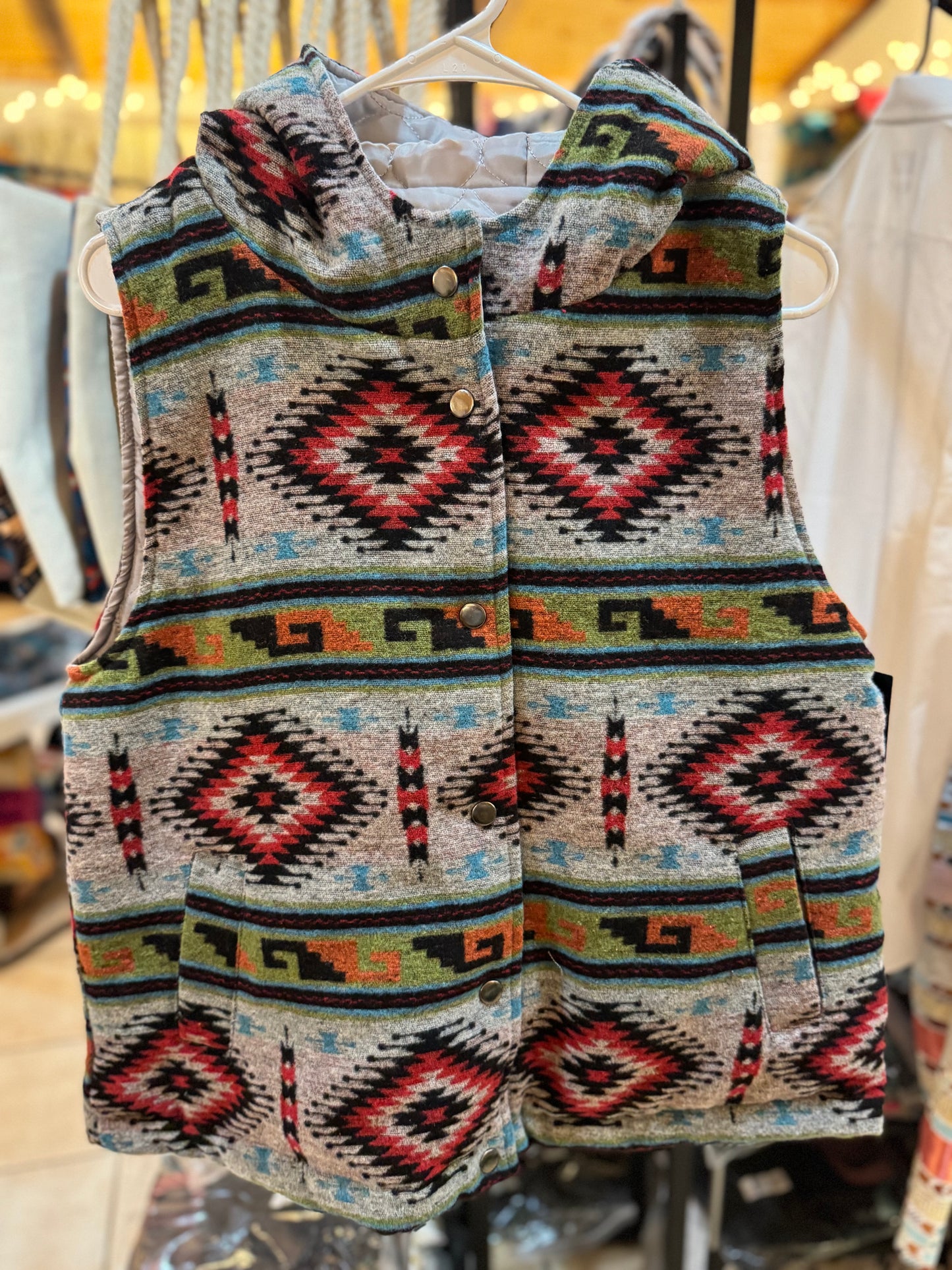 Women Flannel Vest with Hoodie