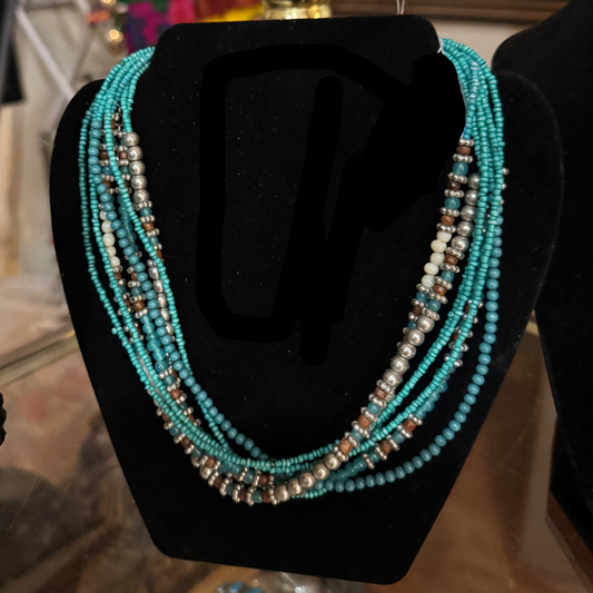 Beautiful Multi Strand Necklace w/ Turquoise Beads