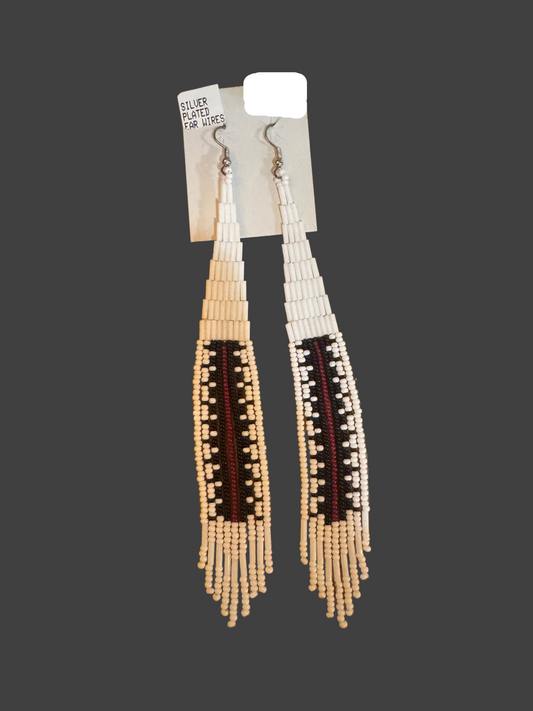 White Beaded Long Earrings