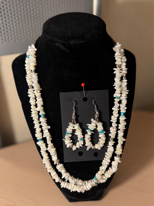 White Stone Necklace With Earrings